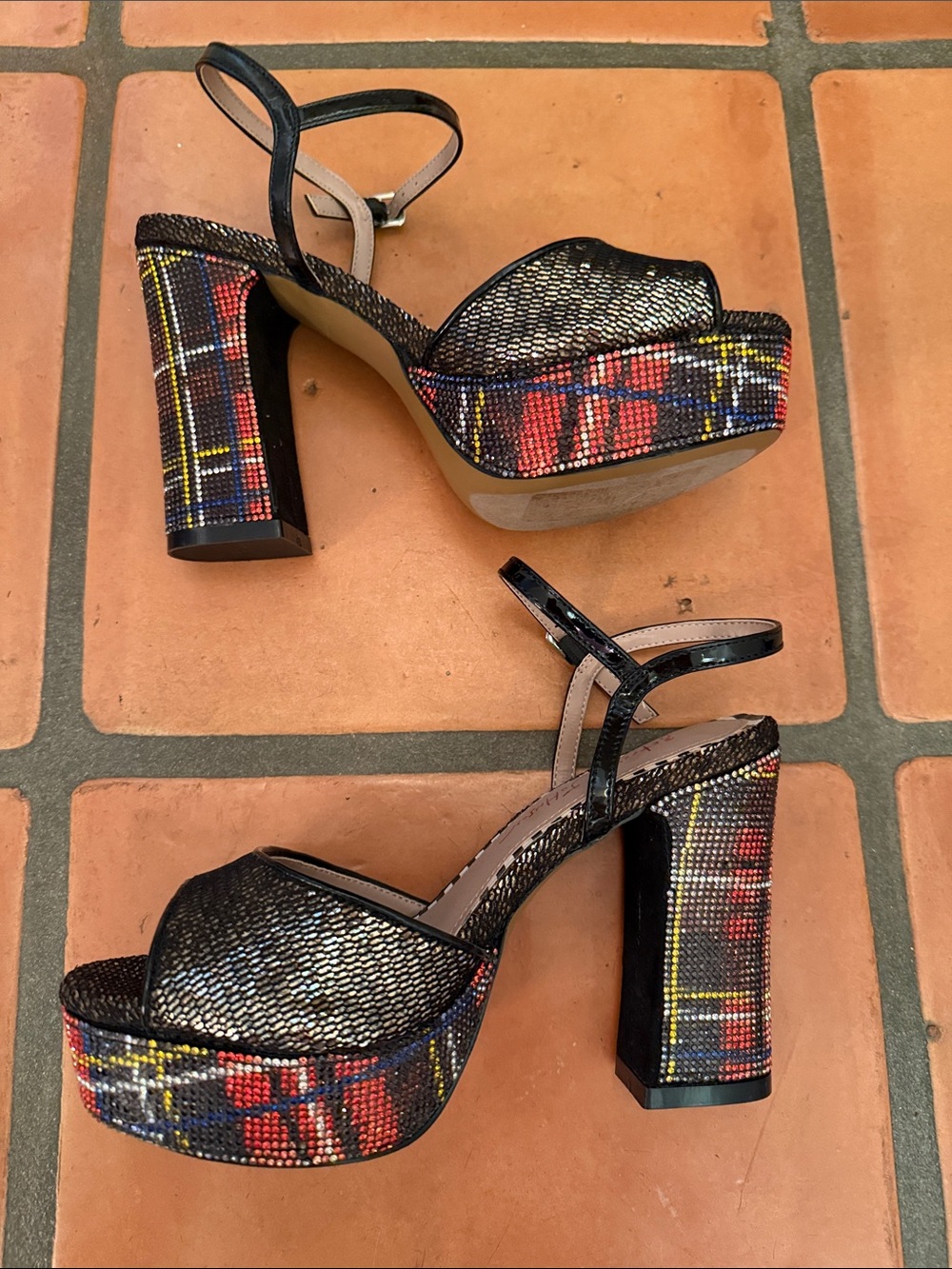 Betsey Johnson Black Multi-Color Platform Sandals Never Worn